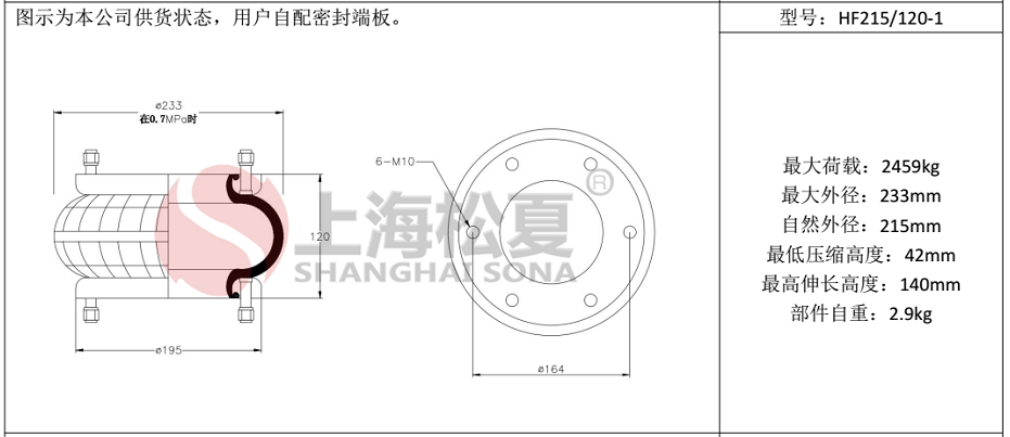 HF215/120-1法蘭式橡膠空氣彈簧，糾偏氣囊